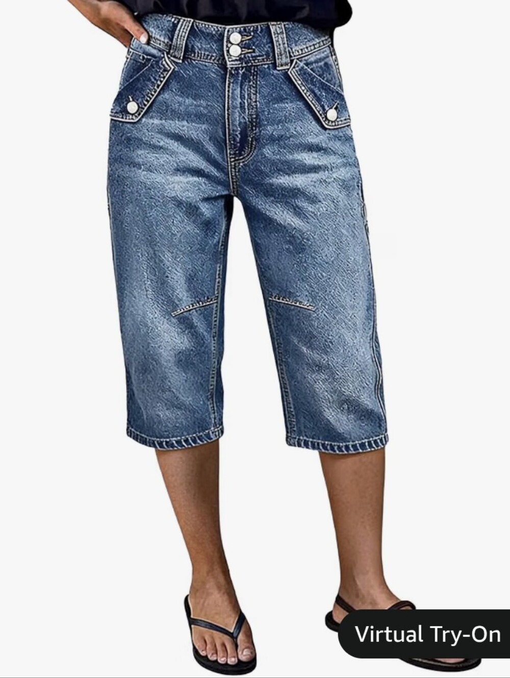 Flamingals Dual Button High Waist Barrel Leg Capri Jeans NWT Medium